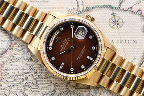 rolex gold and brown|rolex day date brown dial.